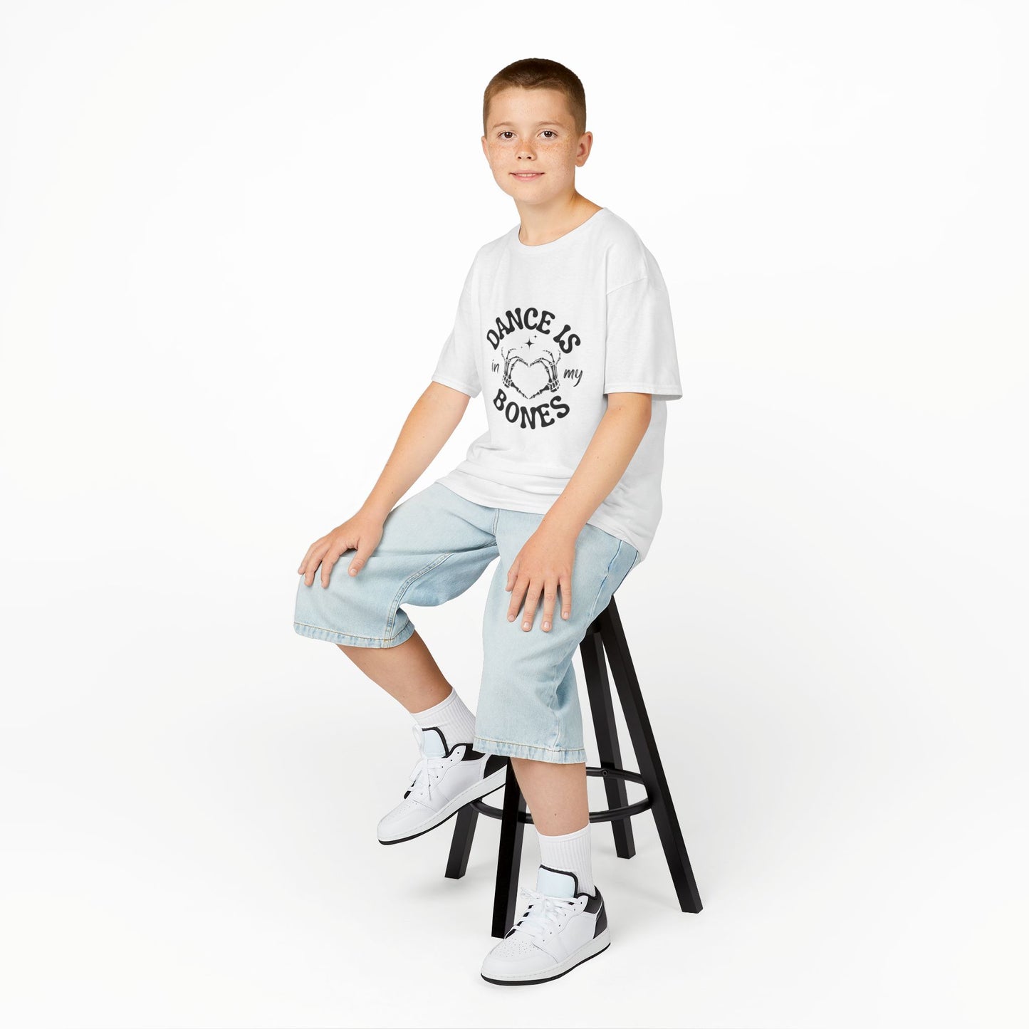 “Dance Is in My Bones” Halloween Dance T-Shirt with Cute Skeleton Heart Graphic - Kids Heavy Cotton™ Tee
