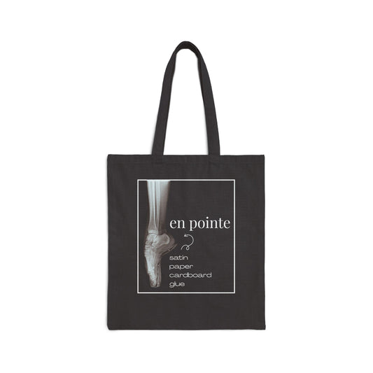 “I Dance En Pointe” Cotton Canvas Tote Bag with X-Ray Ballet Foot Graphic – Personalized Dance Tote with Custom Name or Studio Option