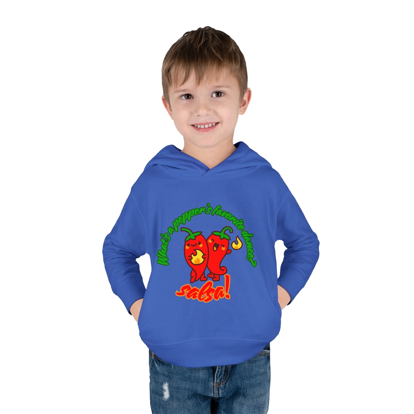 "What's a Pepper's Favorite Dance? Salsa!" Toddler Fleece Dance Hoodie – Funny Colorful Pullover for Kids