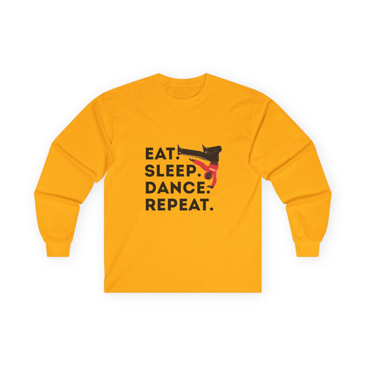 "Eat, Sleep, Dance, Repeat" Unisex Long Sleeve Tee – Bold B-Boy Dance Graphic Shirt for Hip-Hop Dancers & Street Style Lovers
