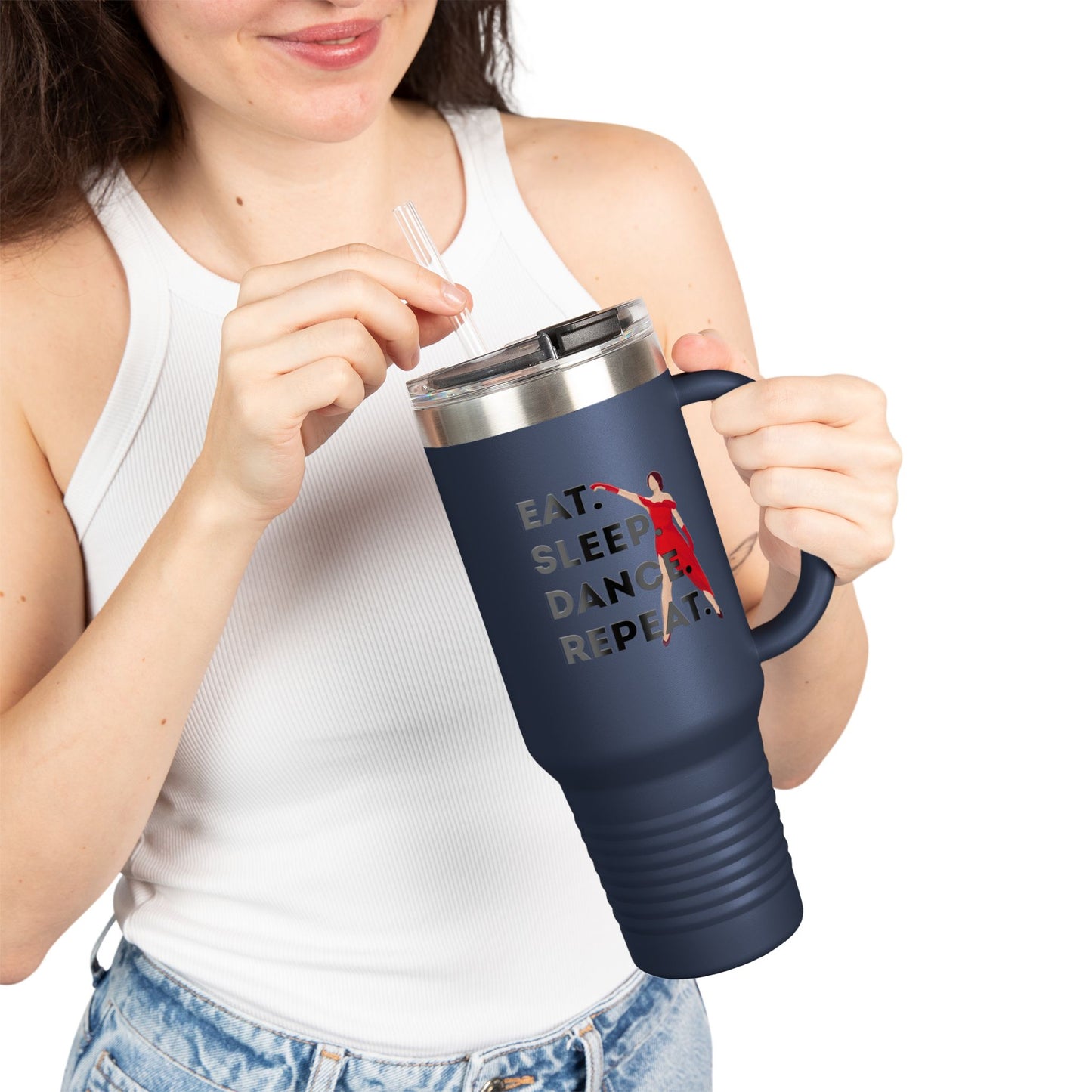 "Eat Sleep Dance Repeat" 40oz Insulated Travel Mug – Bold Dancer Graphic | Dance-Themed Stainless Steel Tumbler for Hot & Cold Drinks