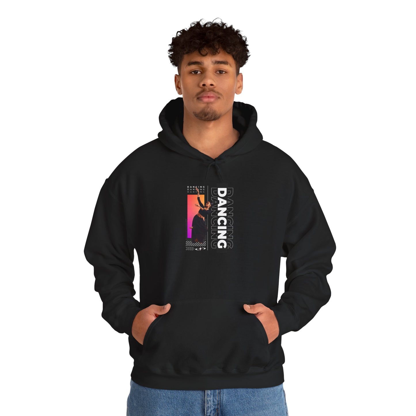 “Dancing” Text with Streetwear-Style Female Dancer Graphic - Unisex Heavy Blend™ Hooded Sweatshirt – Cozy Dance Hoodie for Ballet & Hip-Hop Enthusiasts