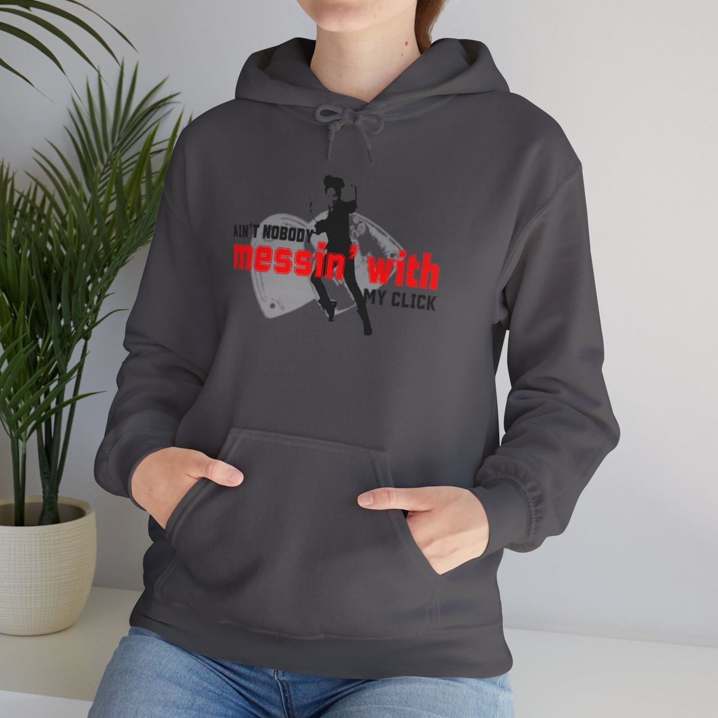 “Ain’t Nobody Messin’ with My Click” Tap Dance Graphic with Tap Shoes & Dancer | Streetwear-Inspired Tap Dancing Hoodie for Dancers - Unisex Heavy Blend™ Hooded Sweatshirt