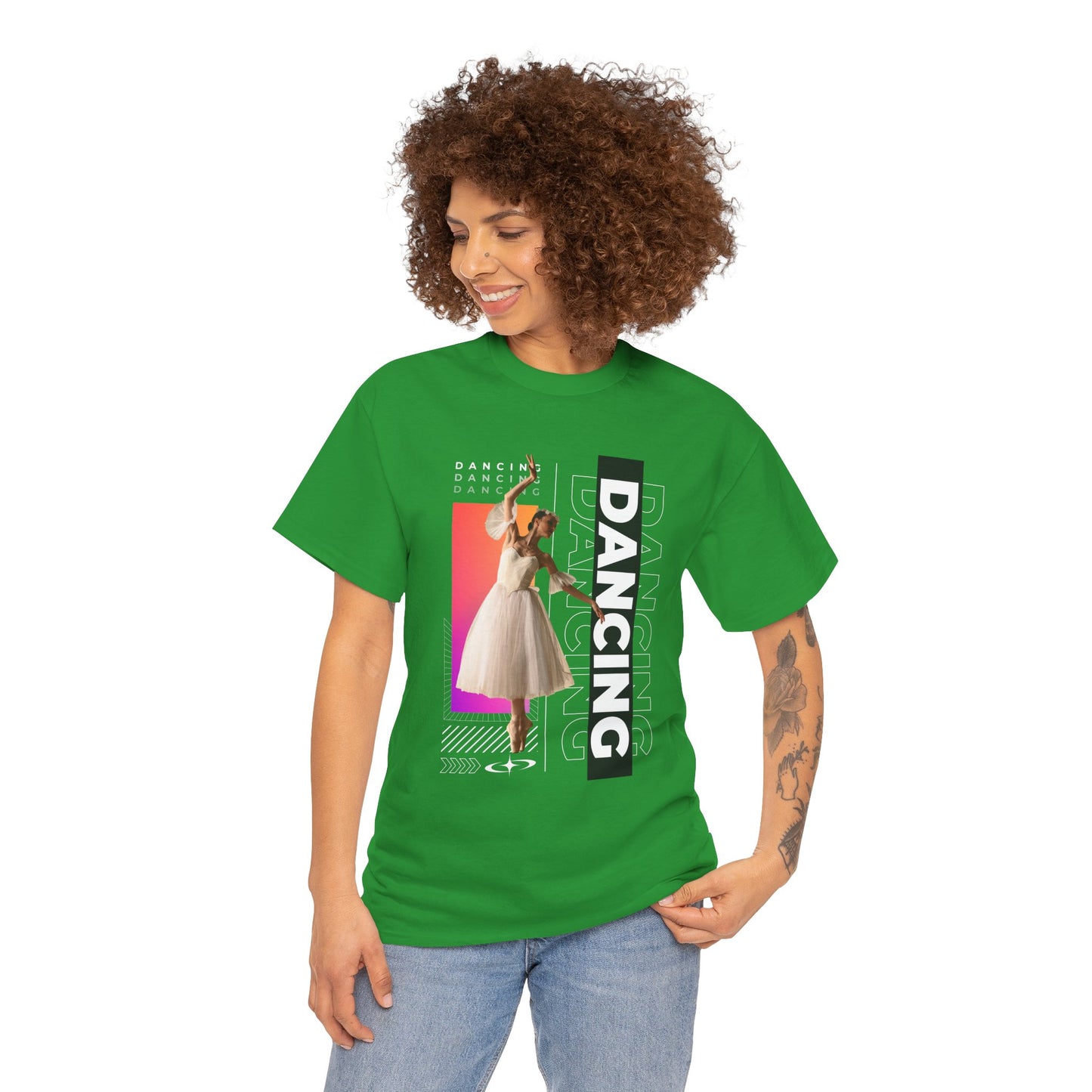 “Dancing” Streetwear-Inspired Female Dancer Unisex Heavy Cotton Tee – Urban Dance Graphic T-Shirt for Performers and Dance Lovers