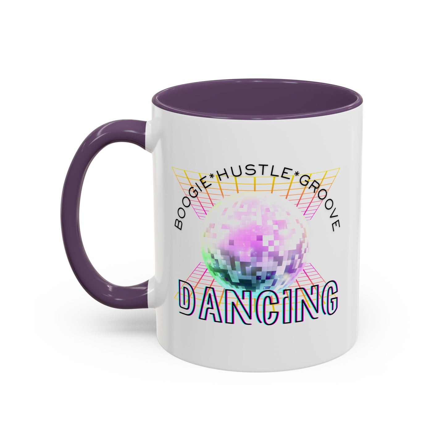 "Boogie, Hustle, Groove - Dancing" Disco Accent Coffee Mug – Fun Retro Dance Gift for Coffee Lovers