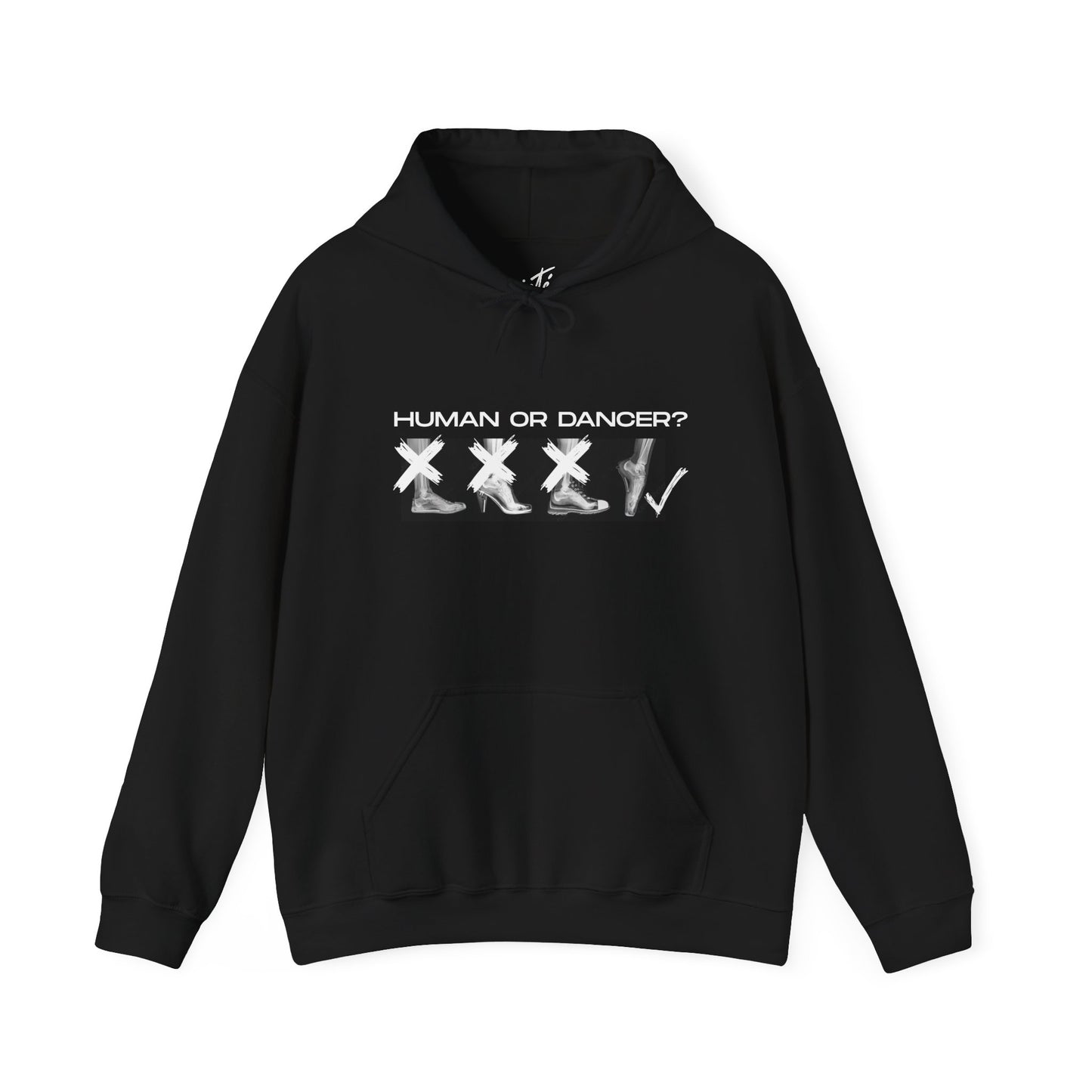 "Human or Dancer" Unisex Hoodie – Ballet-Themed Hoodie for Teens and Adults with X-Ray Foot Graphic and Personalized Sleeve Option