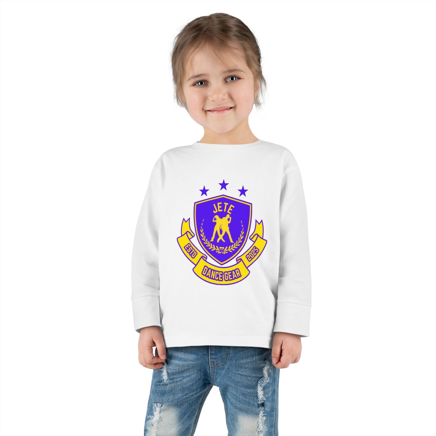 "Jeté Dance Gear" Toddler Dance T-Shirt – Collegiate-Inspired Dancer Graphic Long Sleeve Tee for Kids