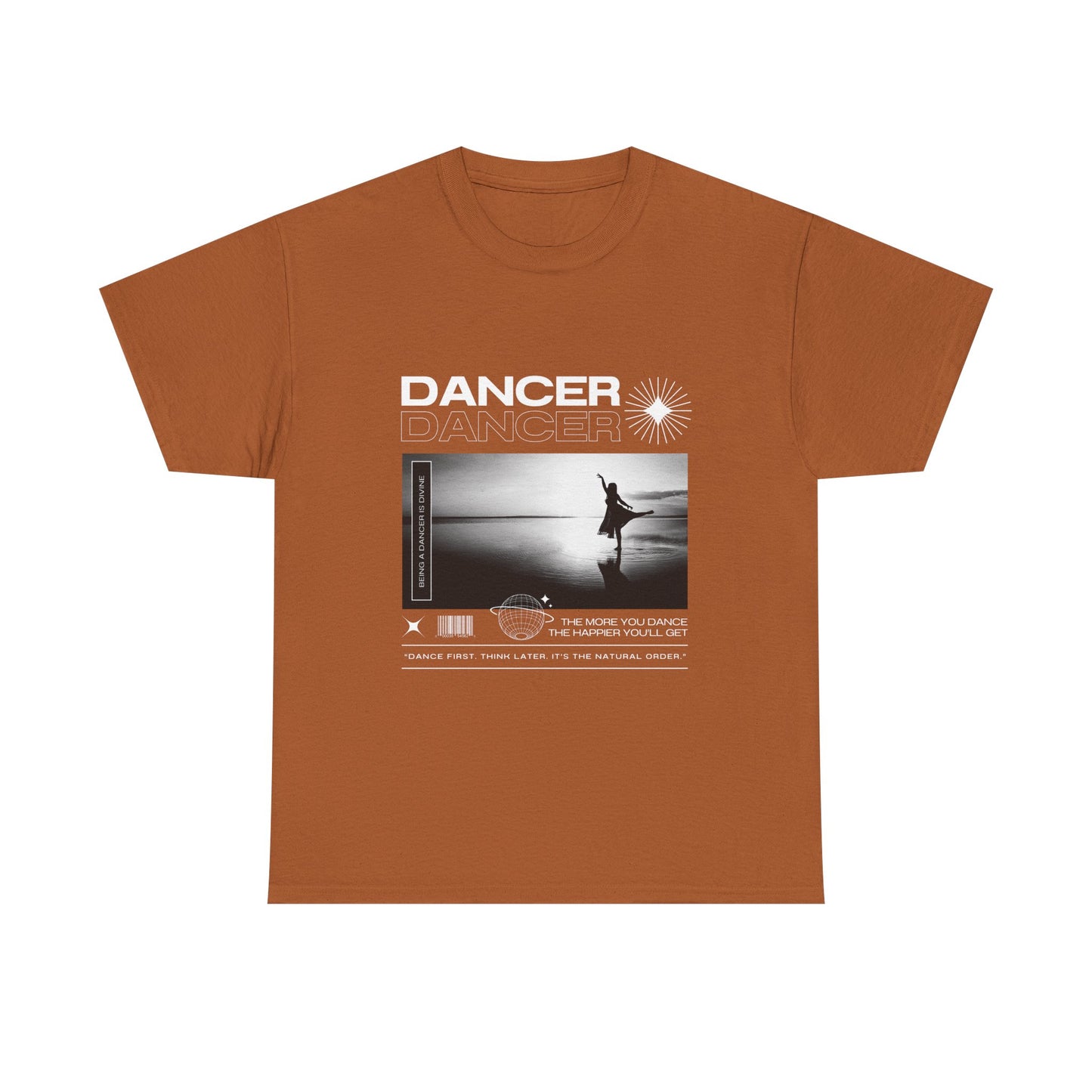 "Dancer" Arabesque Beach Scene Unisex Heavy Cotton Tee – Streetwear-Inspired Ballet Dance Graphic T-Shirt