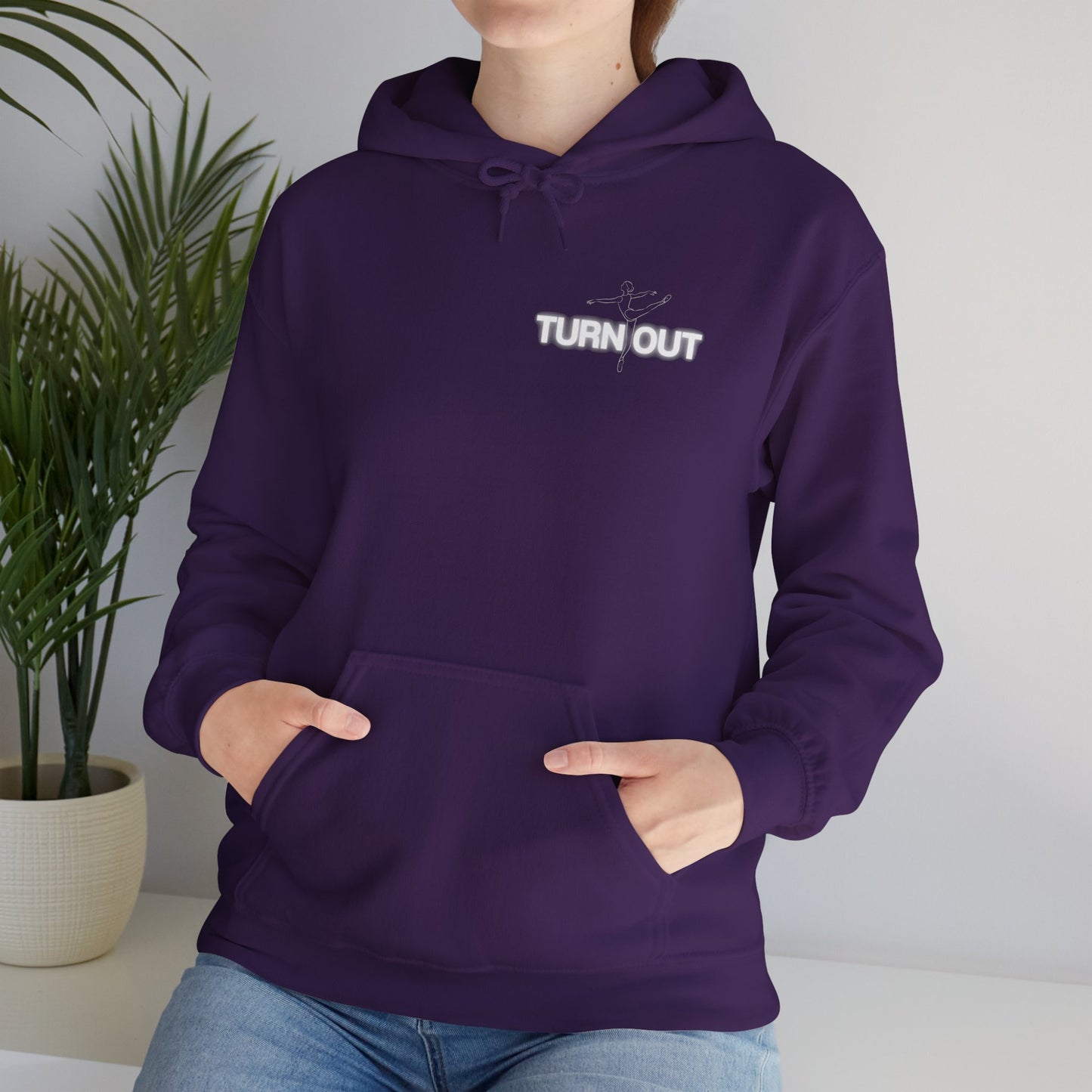 "Turn Out" Ballet Hoodie – Unisex Heavy Blend™ Hooded Sweatshirt with Front & Back Ballerina Graphics for Dancers