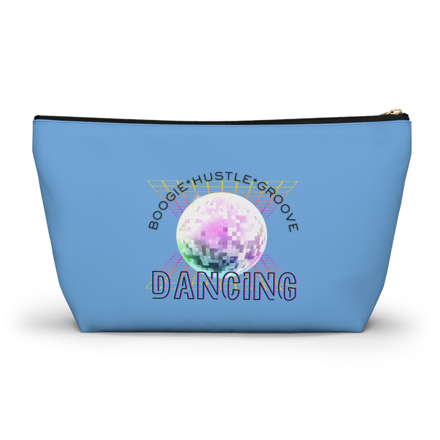 "Boogie, Hustle, Groove - Dancing" Retro Dance-Inspired Makeup Bag | Funky Bold Accessory Pouch for Dancers