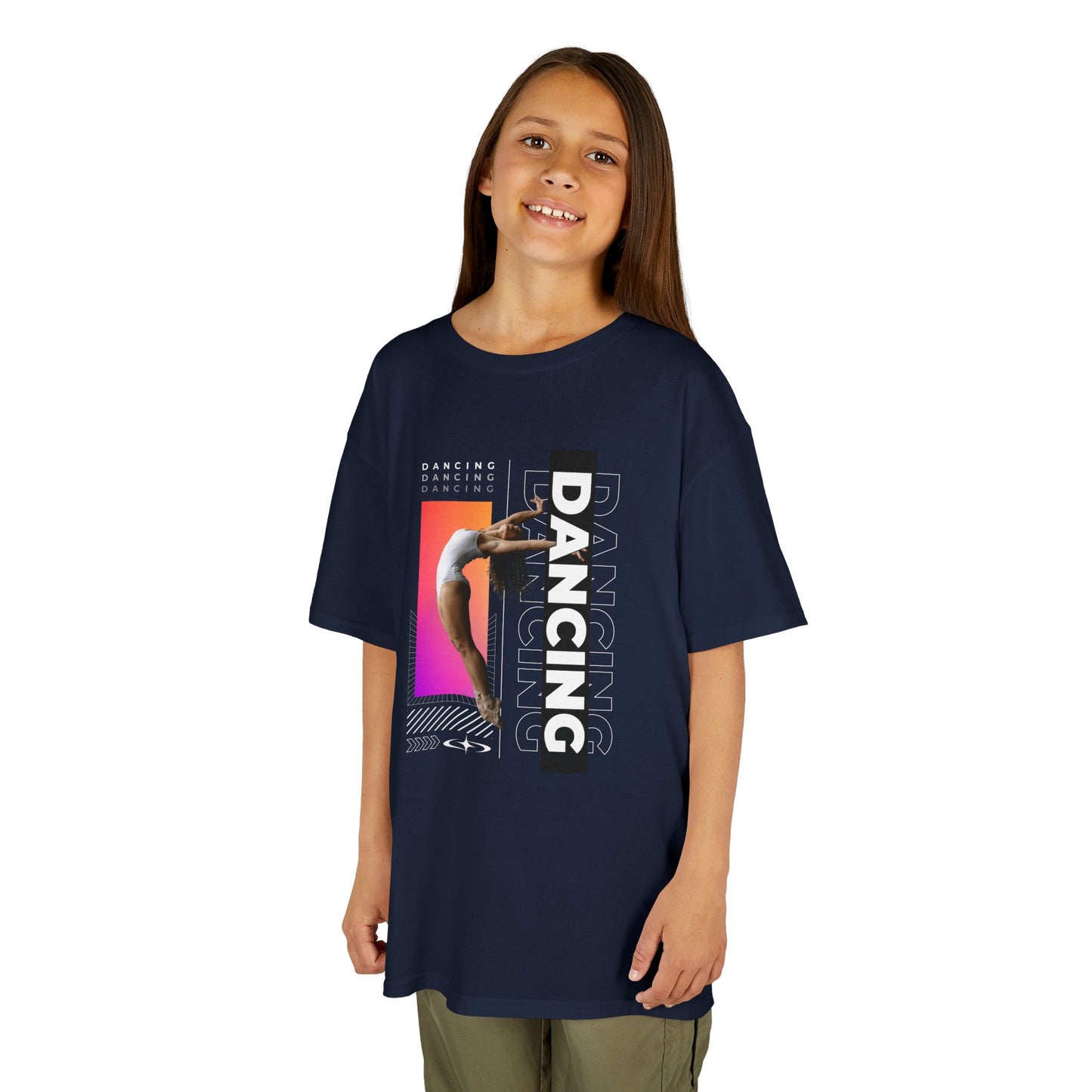 “Dancing” Youth Short Sleeve T-Shirt – Streetwear-Inspired Female Dancer Graphic – Stylish Kids Dance Apparel Tee