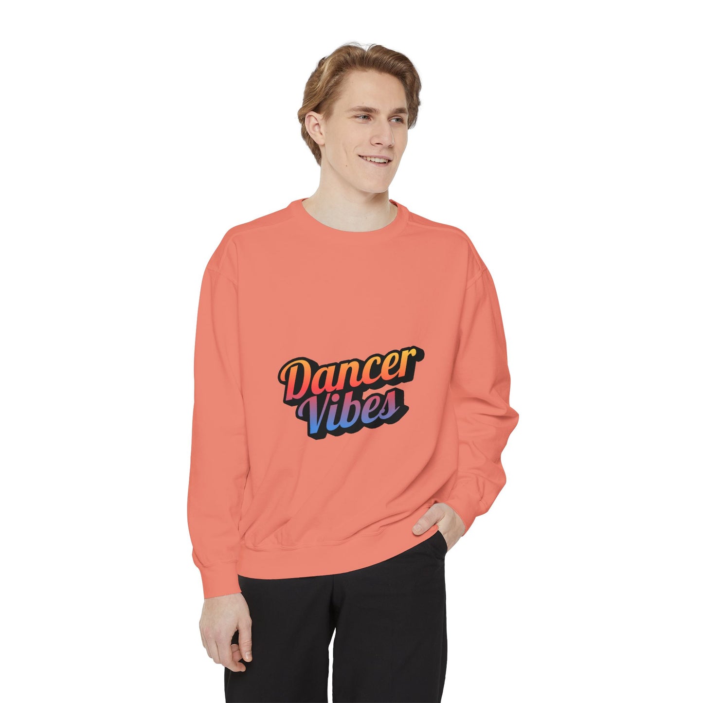 "Dancer Vibes" Unisex Lightweight Crewneck Sweatshirt – Colorful Text Graphic Pullover for Dance Lovers & Studio Style
