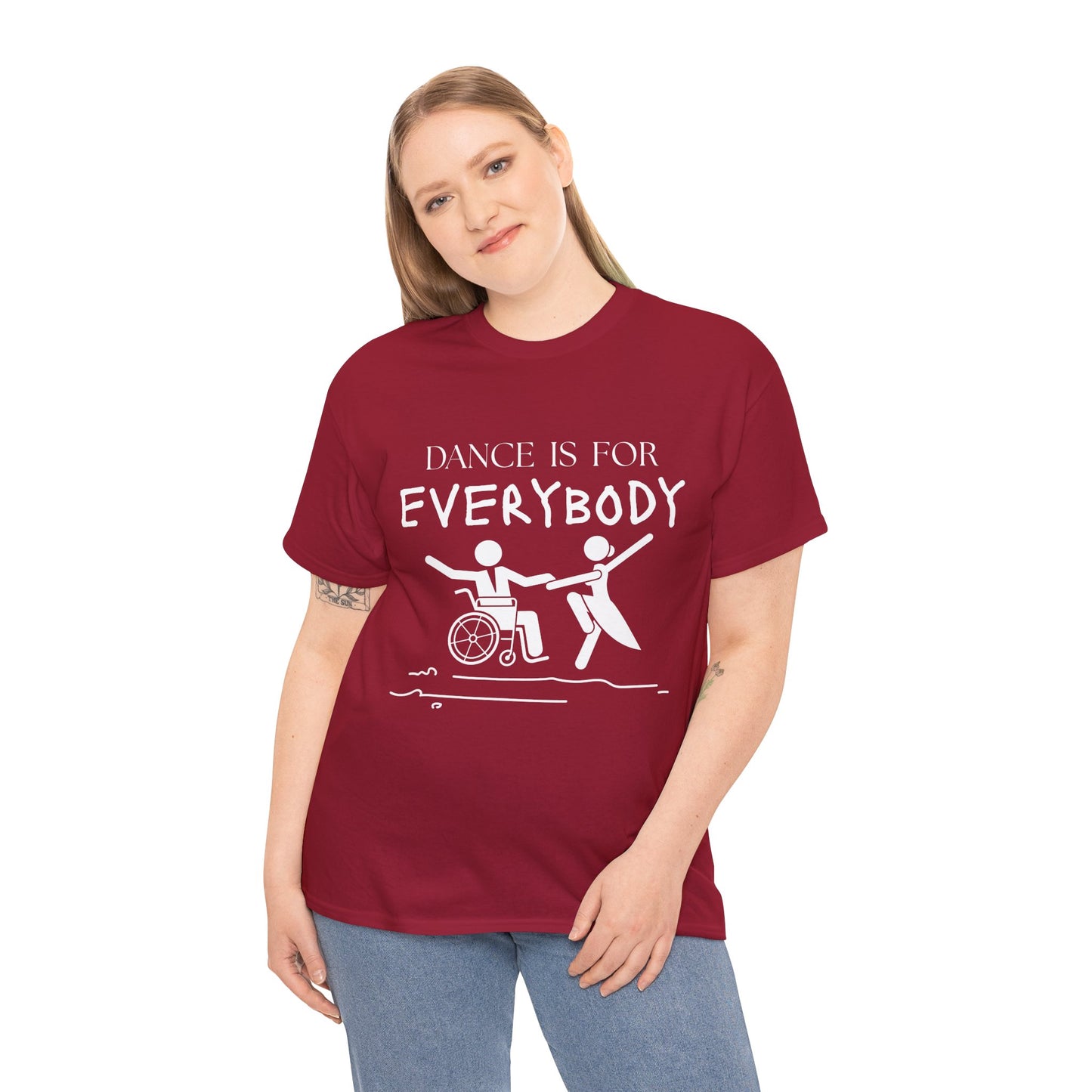 “Dance Is for Everybody” Inclusive Dance T-Shirt – Unisex Heavy Cotton Tee with Optional Back Personalization (Name or Studio)