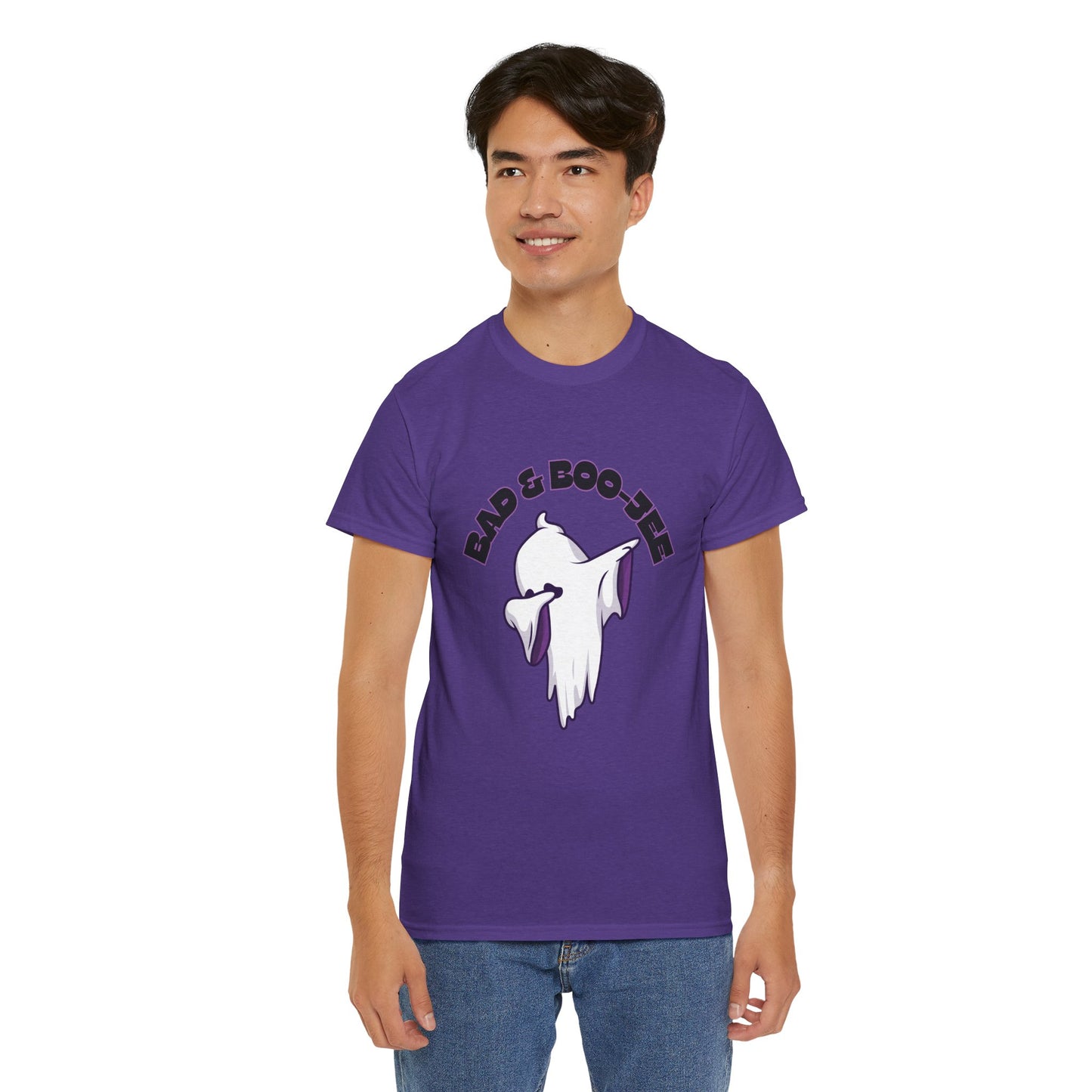 “Bad & Boo-jee” Funny Halloween Dance T-Shirt with Cute Ghost Dab Graphic - Unisex Heavy Cotton Tee