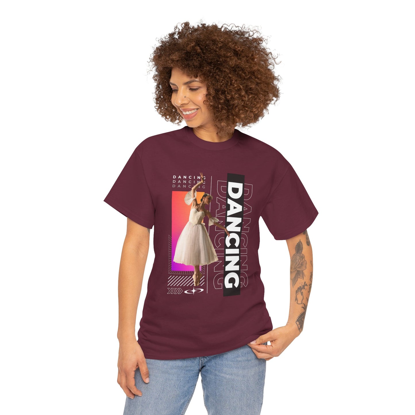 “Dancing” Streetwear-Inspired Female Dancer Unisex Heavy Cotton Tee – Urban Dance Graphic T-Shirt for Performers and Dance Lovers