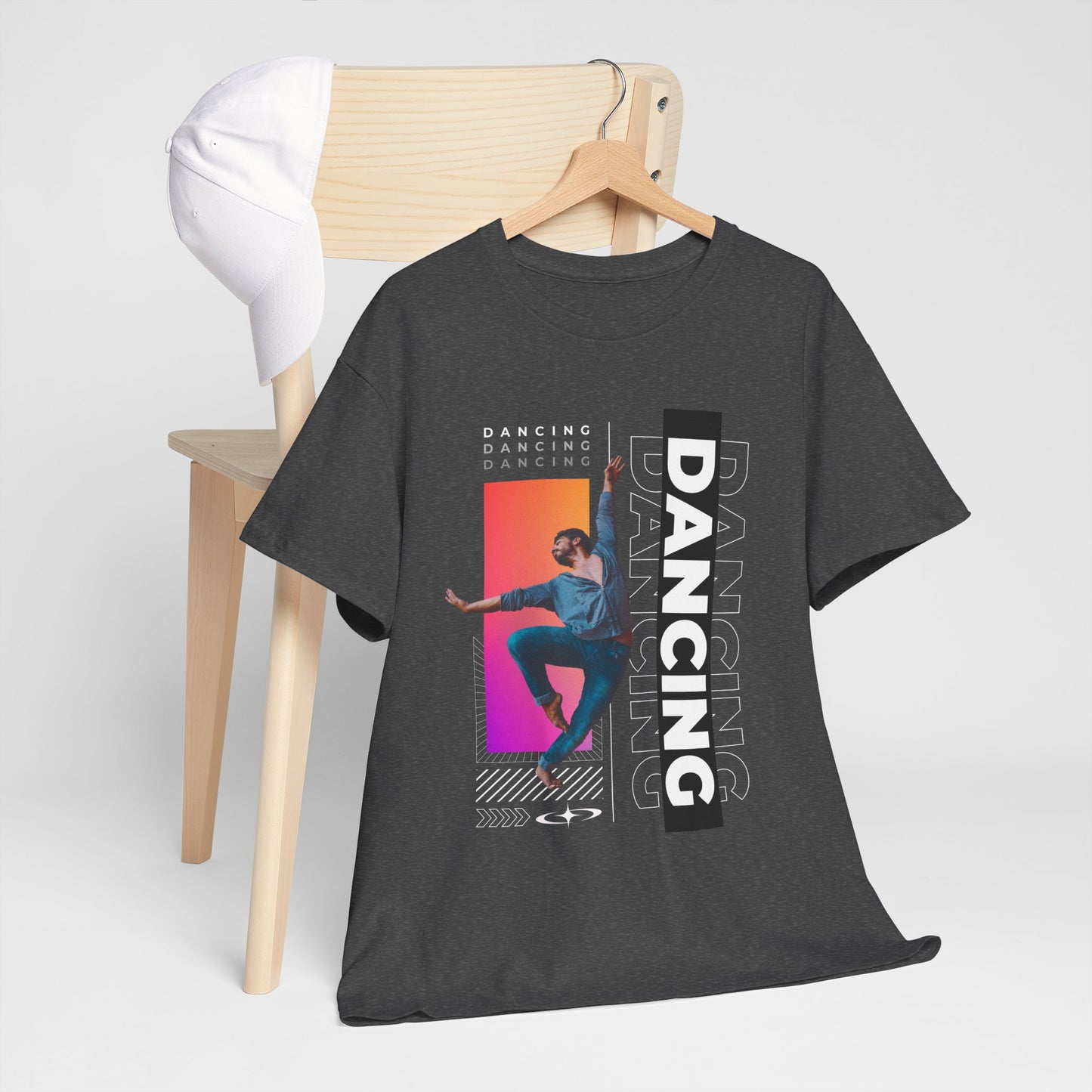 “Dancing” Streetwear-Inspired Male Dancer Unisex Heavy Cotton Tee – Urban Dance Graphic T-Shirt for Performers and Dance Lovers