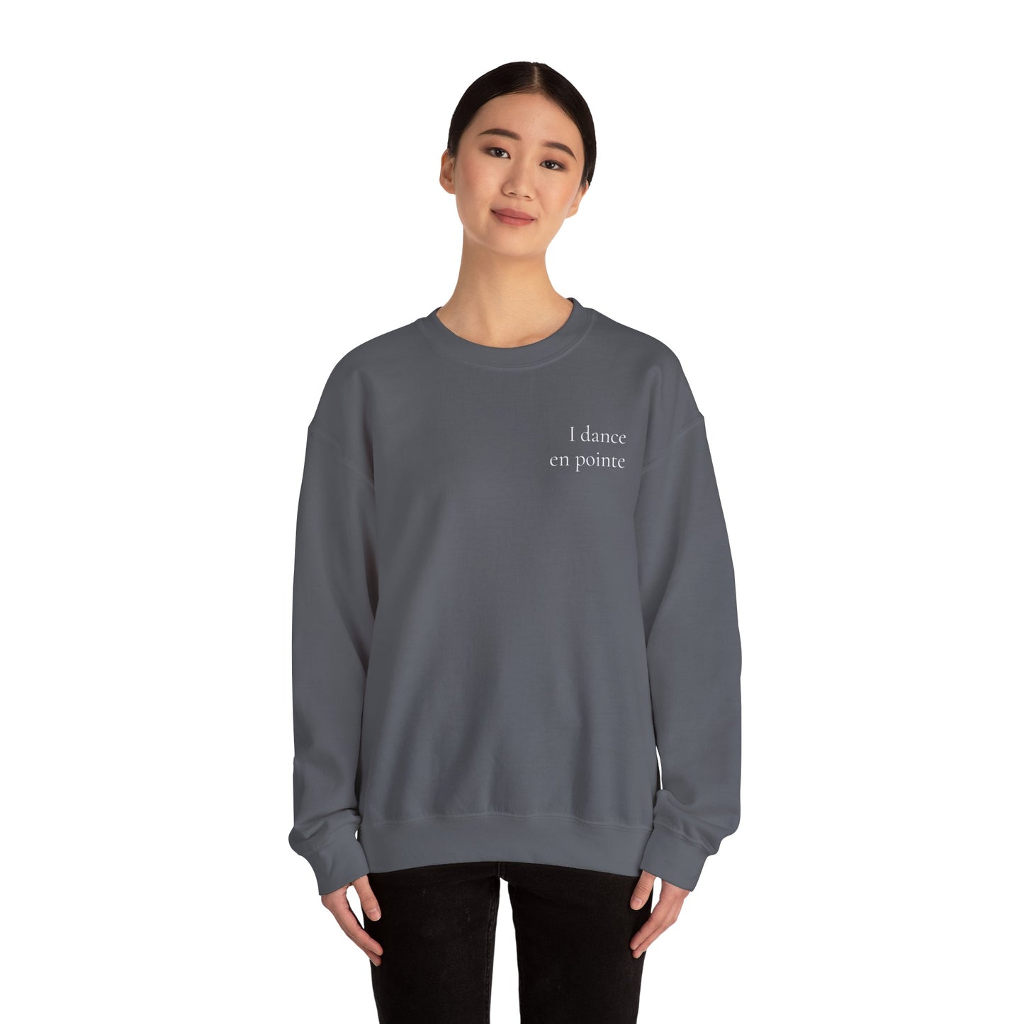 “I Dance en Pointe” - Optional Personalized Sleeve - Ballet Unisex Heavy Blend™ Crewneck Sweatshirt with Front and Back Print