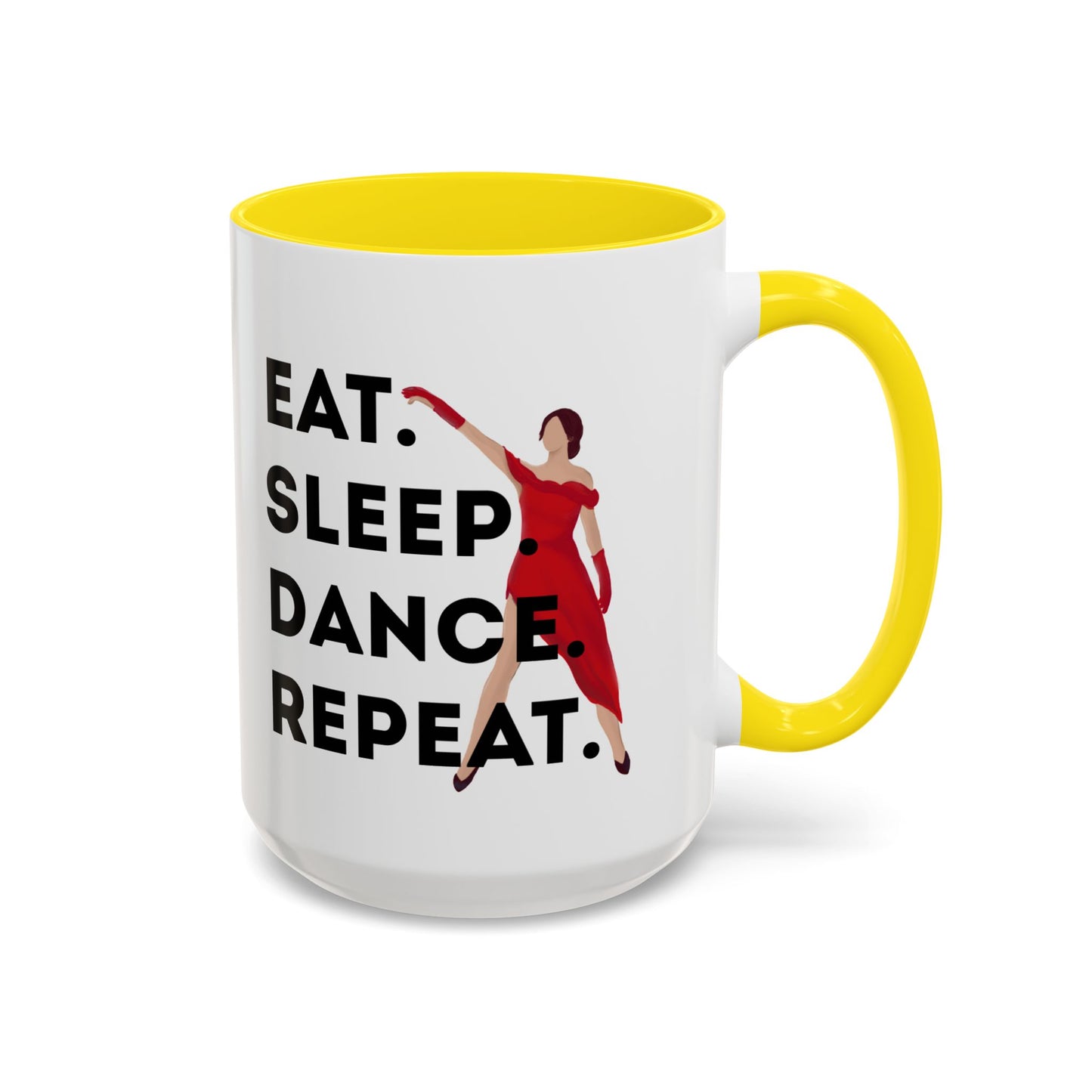 "Eat Sleep Dance Repeat" Accent Coffee Mug – Bold Dancer Graphic Ceramic Mug for Dance Lovers