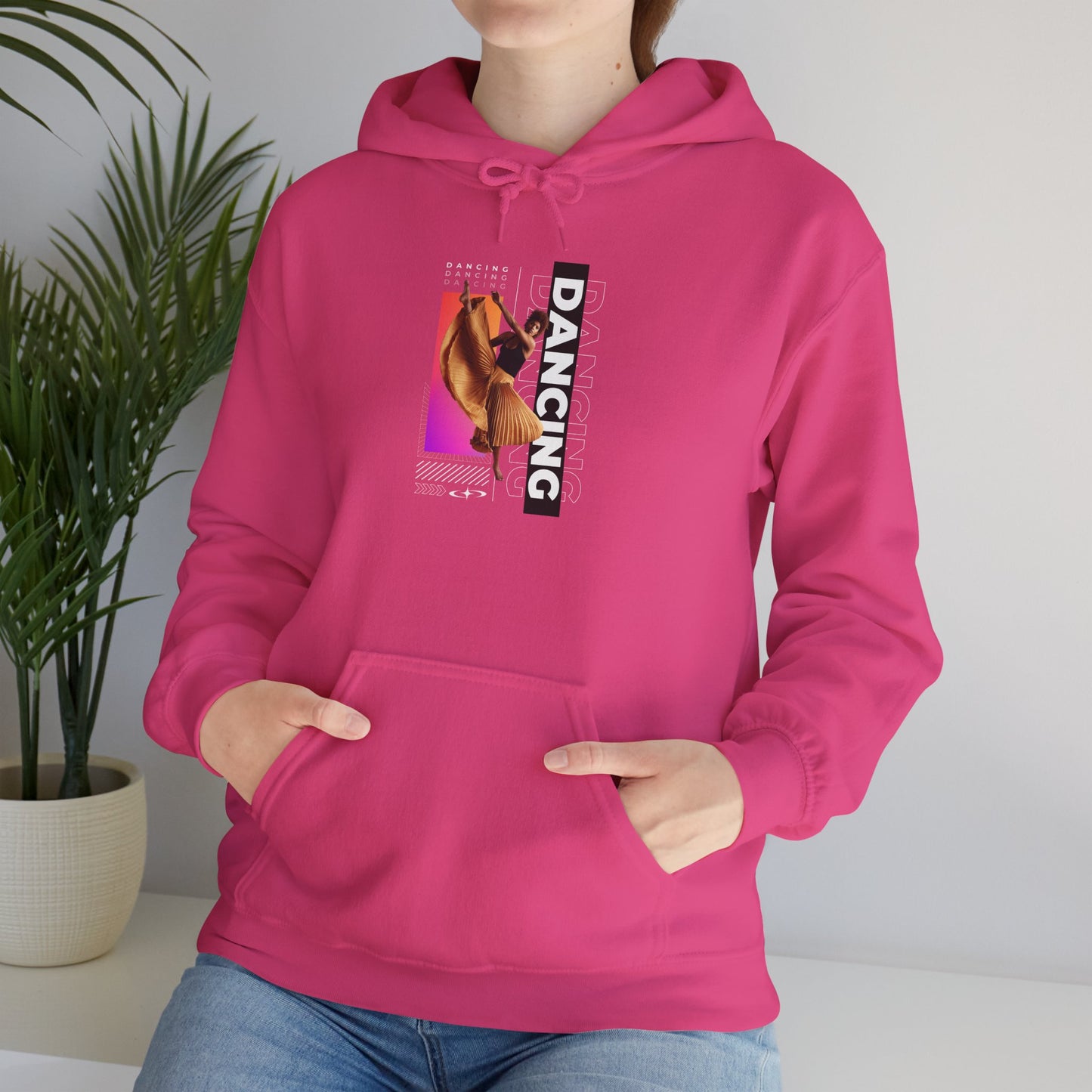 "Dancing” Text with Streetwear-Style Female Dancer Graphic - Unisex Heavy Blend™ Hooded Sweatshirt – Cozy Dance Hoodie for Ballet & Hip-Hop Enthusiasts