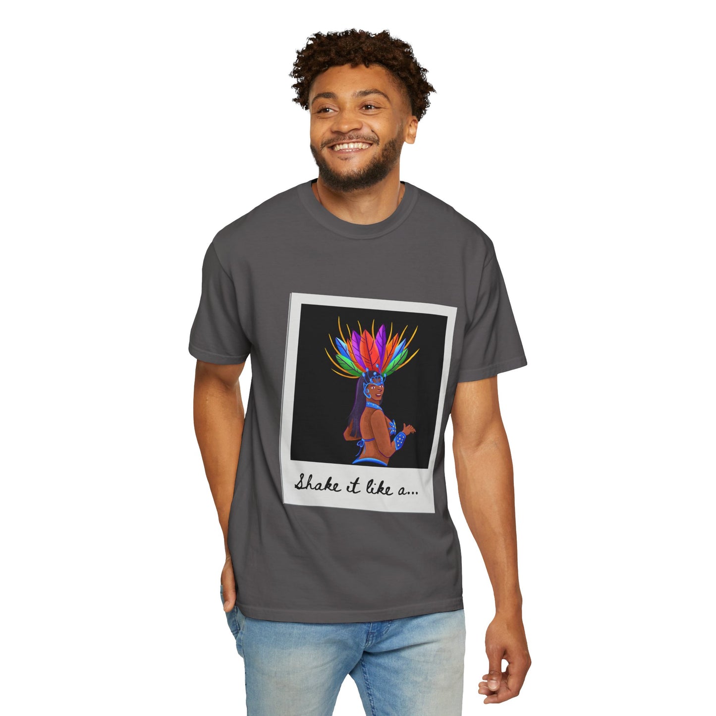 "Shake It Like a Samba Star" Unisex Garment-Dyed Dance T-Shirt – Bold Carnival-Inspired Graphic Tee for Dancers