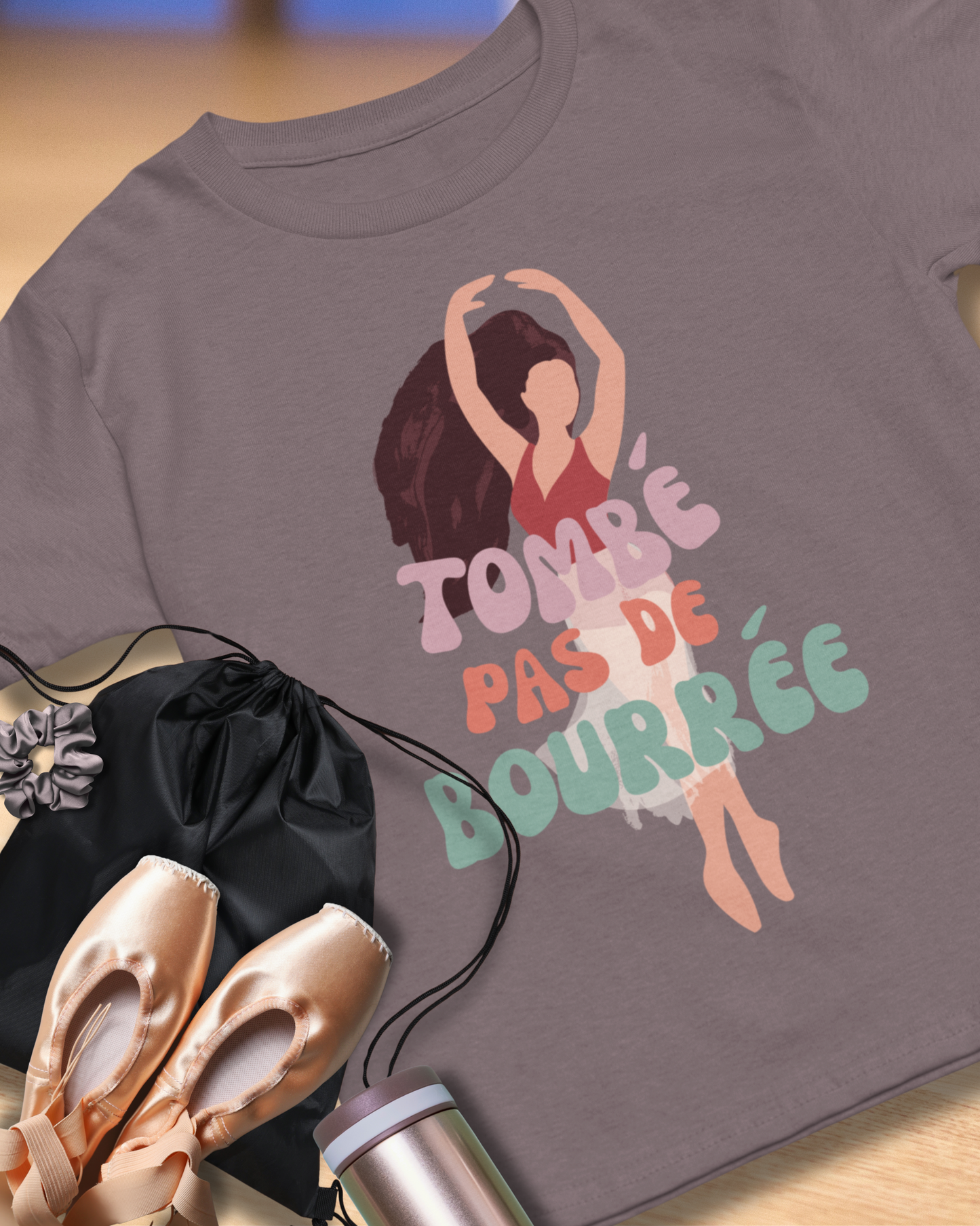 “Tombé Pas de Bourrée” T-Shirt – Ballet Dance Phrase Unisex Garment-Dyed Tee with Elegant Dancer Graphic