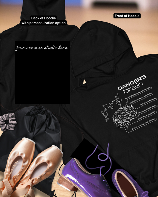 “Dancer’s Brain” Unisex Youth Hoodie with Funny Dance Brain Graphic – Personalized Dance Hoodie for Kids & Teens, Custom Name or Studio Option