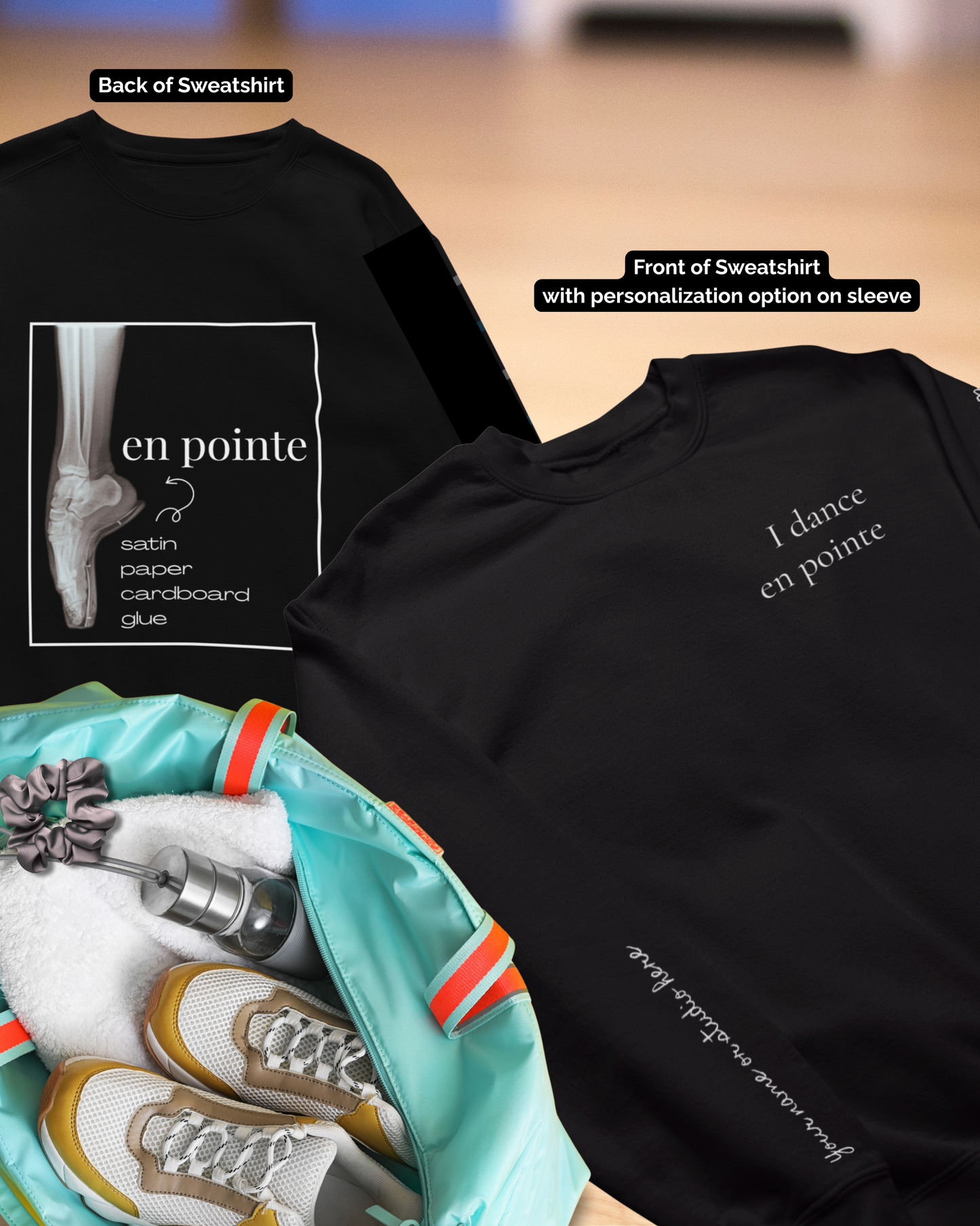 “I Dance en Pointe” - Optional Personalized Sleeve - Ballet Unisex Heavy Blend™ Crewneck Sweatshirt with Front and Back Print