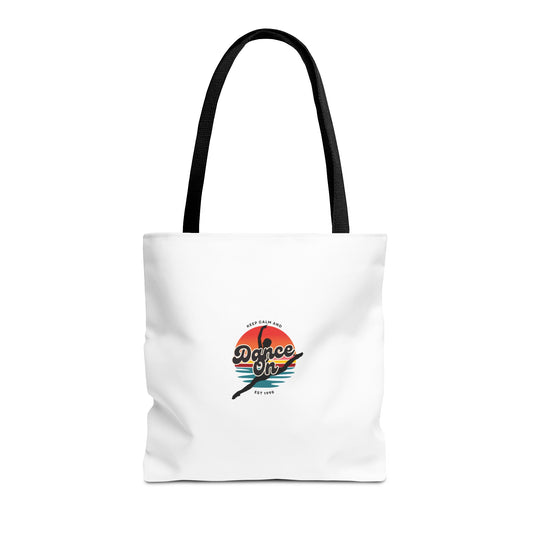 "Keep Calm and Dance On" Canvas Tote Bag – Retro Dance Graphic, Durable Shopping & Everyday Dance Bag