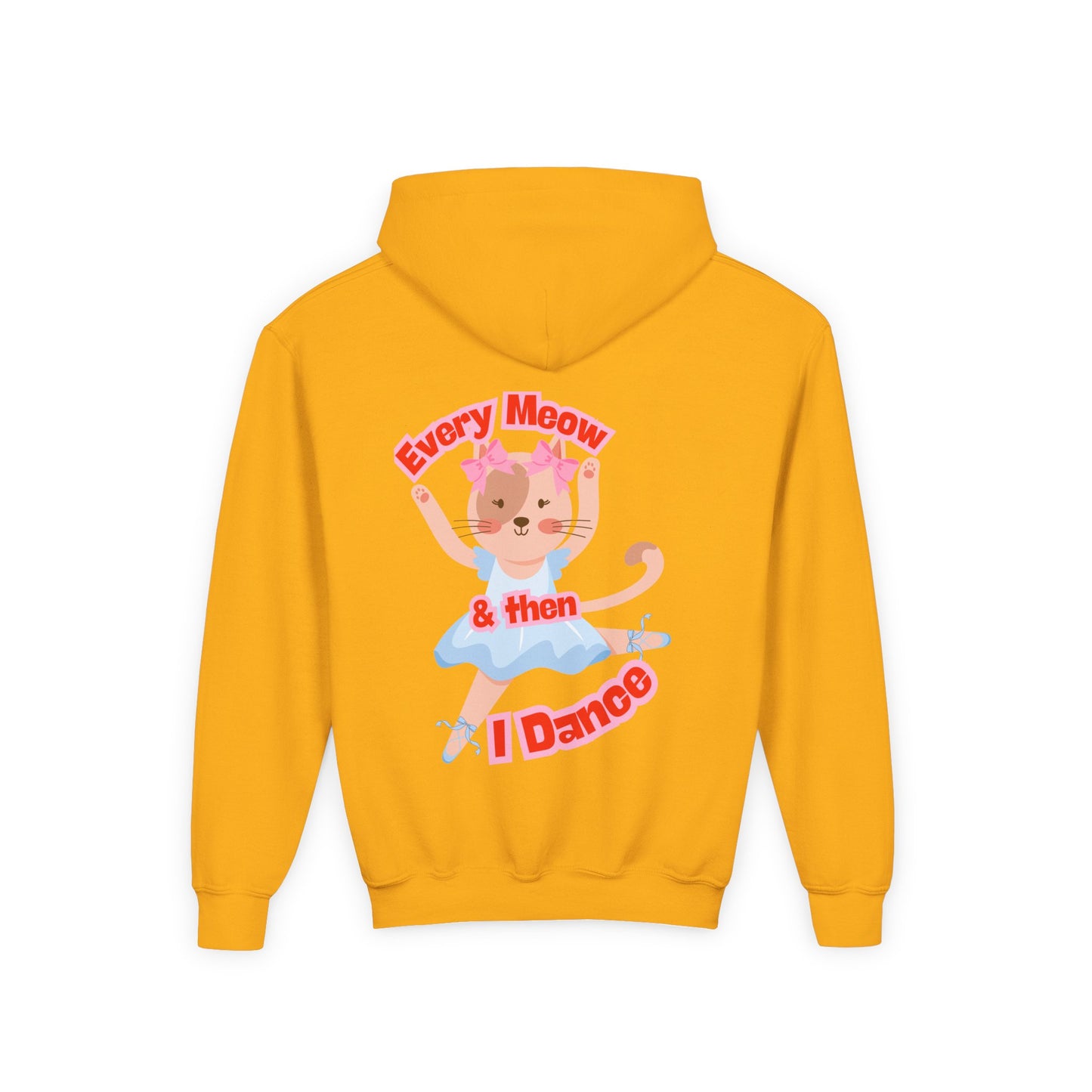“Every Meow & Then I Dance” Adorable Dancing Cat Graphic | Cute Cat Dance Hoodie for Kids & Young Ballet Enthusiasts - Unisex Youth Hoodie