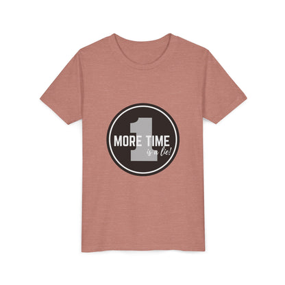 “One More Time is a Lie” Bold Emblem Dancer Graphic T-Shirt for Kids – Funny Dance Rehearsal Shirt - Youth Dance Tee