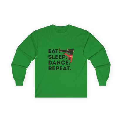 "Eat, Sleep, Dance, Repeat" Unisex Long Sleeve Tee – Bold B-Boy Dance Graphic Shirt for Hip-Hop Dancers & Street Style Lovers