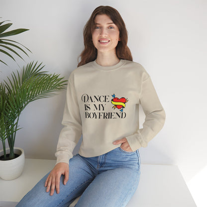 Dance Is My Boyfriend Unisex Crewneck Sweatshirt – Cute Heart Tattoo Graphic Dance Lover Pullover