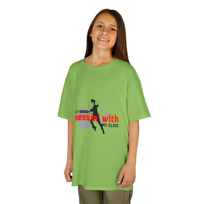 "Ain’t Nobody Messin’ With My Click" – Youth Short Sleeve Dance Tee with Tap Shoes & Tap Dancer Graphic