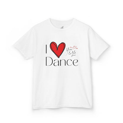 "I Love Dance" Youth Short Sleeve Tee – Hand-Drawn Heart & Note Graphic Dance Lover T-Shirt