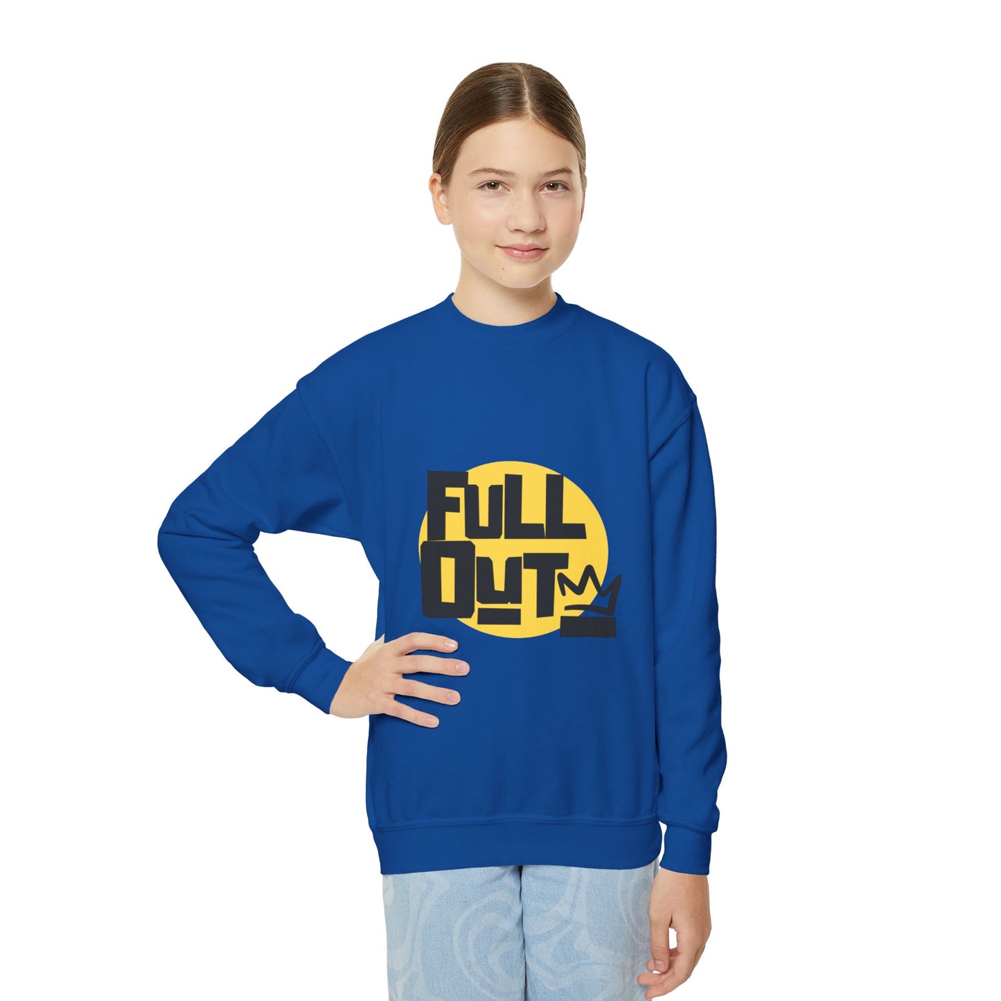 "Full Out" Youth Crewneck Sweatshirt – Bold Streetwear-Inspired Dance Graphic Pullover for Kids and Teens