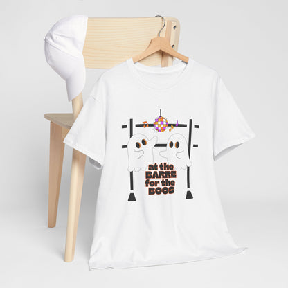 “At the Barre for the Boos” Dance Halloween T-Shirt with Cute Ghost Ballet Graphics - Unisex Heavy Cotton Tee