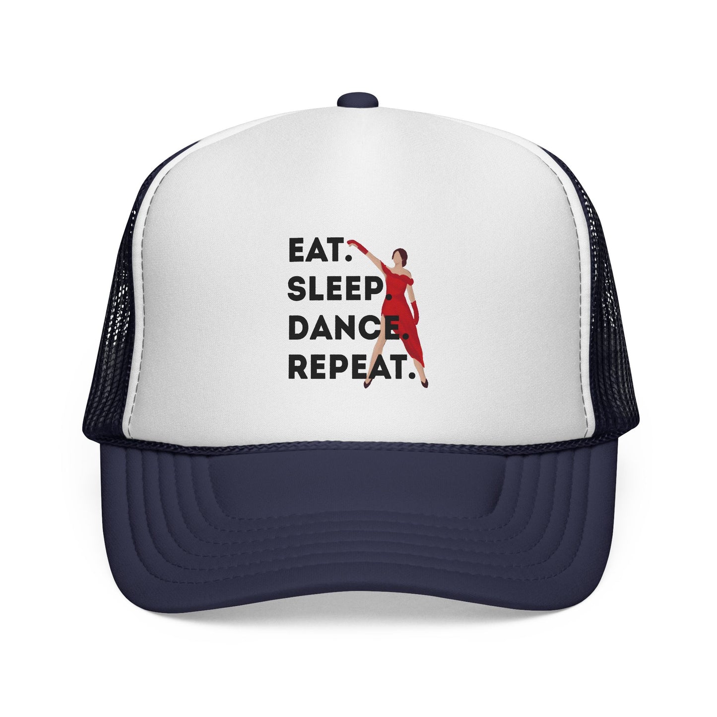 "Eat Sleep Dance Repeat" Trucker Hat – Bold Dancer Graphic Unisex Mesh Cap for Dance Lovers | Dance-Themed Hat