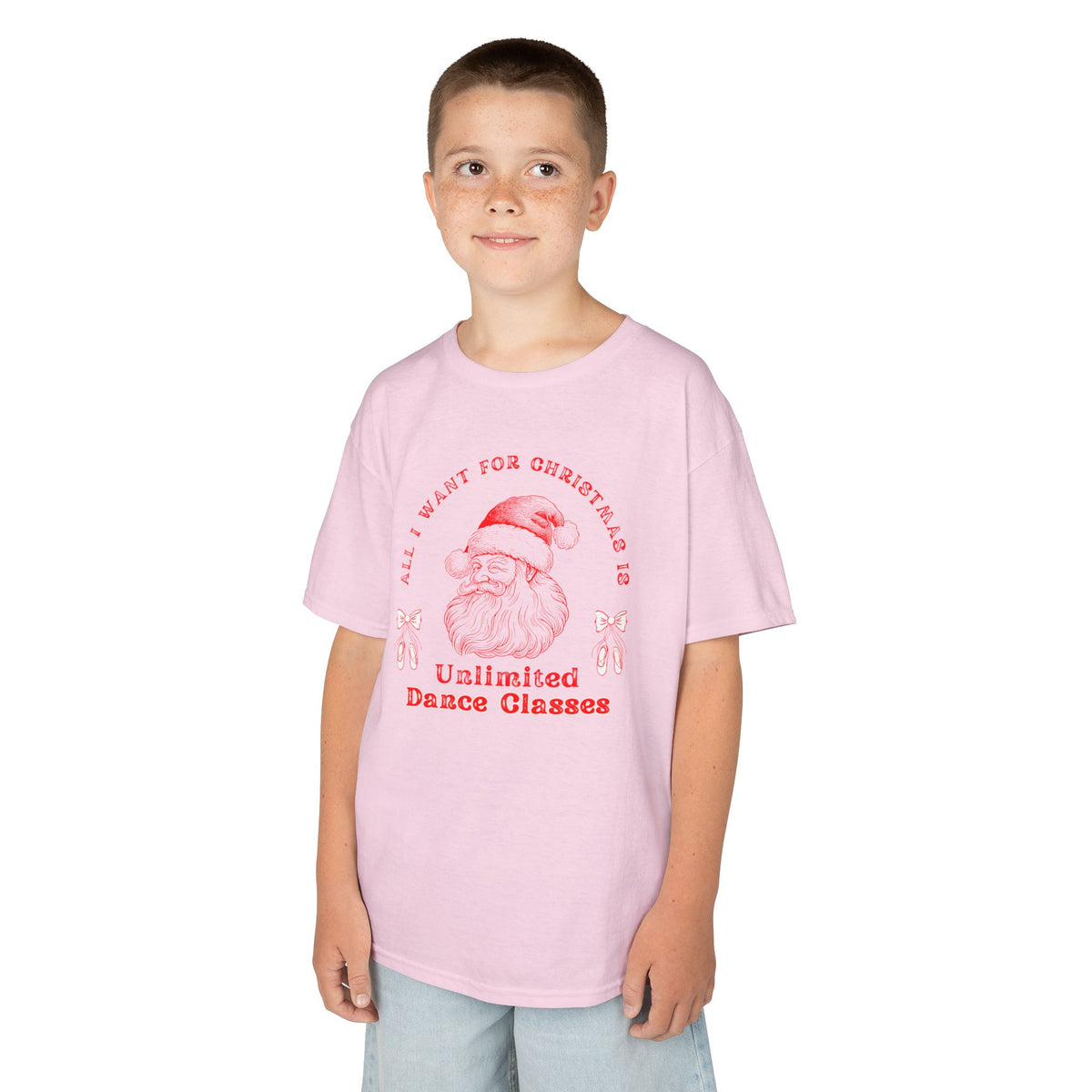 “All I Want for Christmas Is Unlimited Dance Classes” YOUTH TEE Short Sleeve with Vintage Santa – Festive Holiday Dance Tee for Dancers & Studios