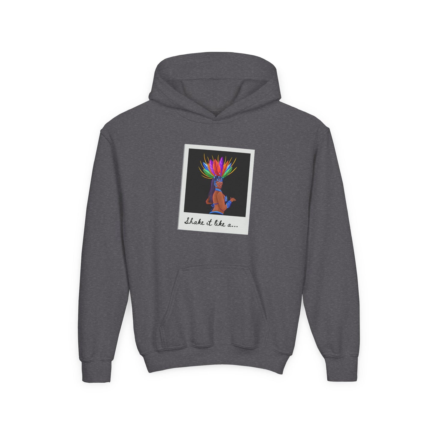"Shake It Like a..." Youth Hooded Sweatshirt – Carnival-Inspired Samba Dancer Graphic Fleece Hoodie for Kids and Teens