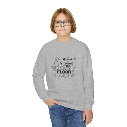“Sleighing the Dance Floor” YOUTH SWEATSHIRT  Crewneck with Santa’s Sleigh and Reindeer – Festive Christmas Dance Sweatshirt for Kids and Young Dancers