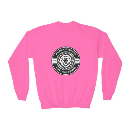 "Jeté Competition Team - Always Keep Dancing" Youth Crewneck Sweatshirt – Bold Collegiate-Inspired Dance Graphic Pullover for Kids and Teens