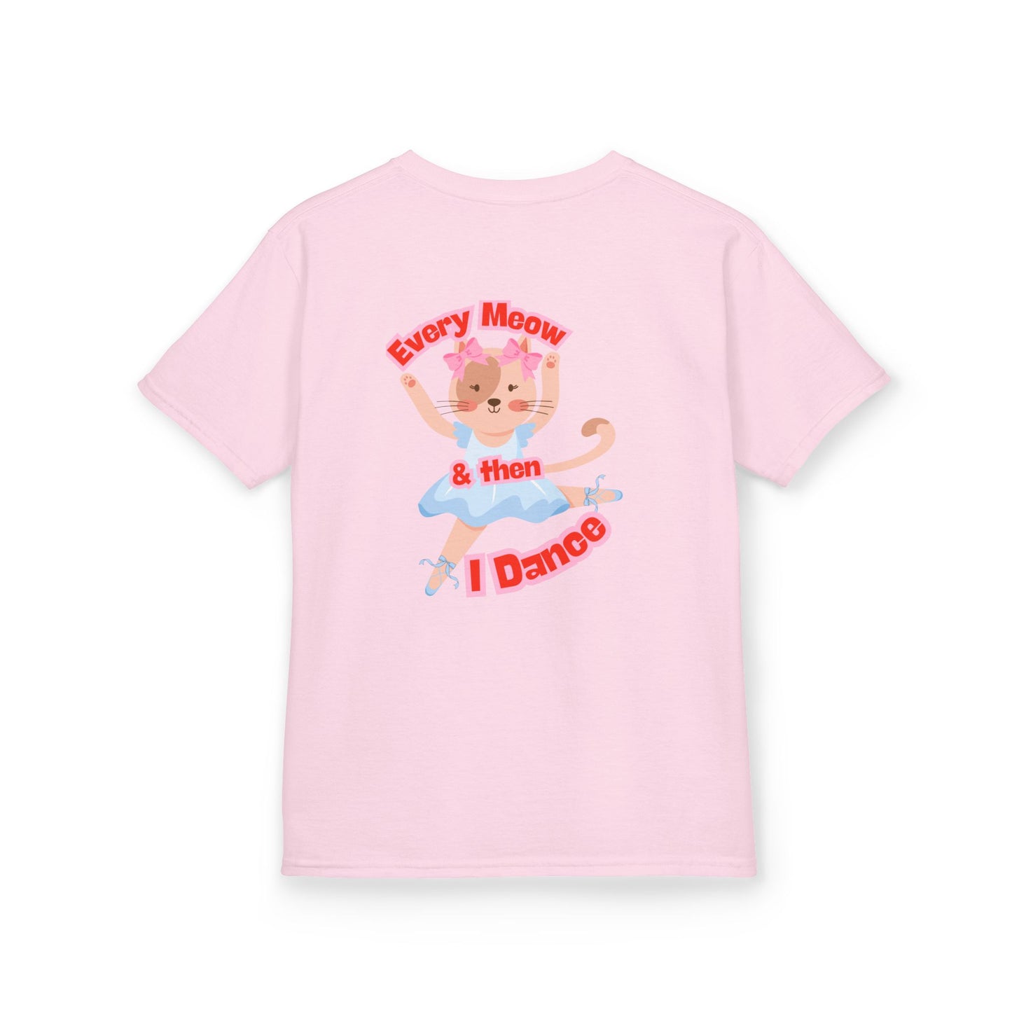 "Every Meow & Then I Dance" – Youth Short Sleeve Tee with Cute Dancing Cat Graphic | Kids’ Dance & Cat Lover T-Shirt