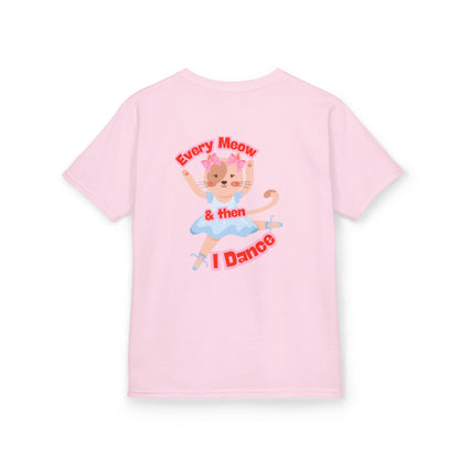 "Every Meow & Then I Dance" – Youth Short Sleeve Tee with Cute Dancing Cat Graphic | Kids’ Dance & Cat Lover T-Shirt