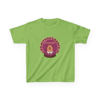 "Life Without Dance Is Pointeless" Youth Dance T-Shirt – Cute Capybara Ballerina Graphic Tee for Kids