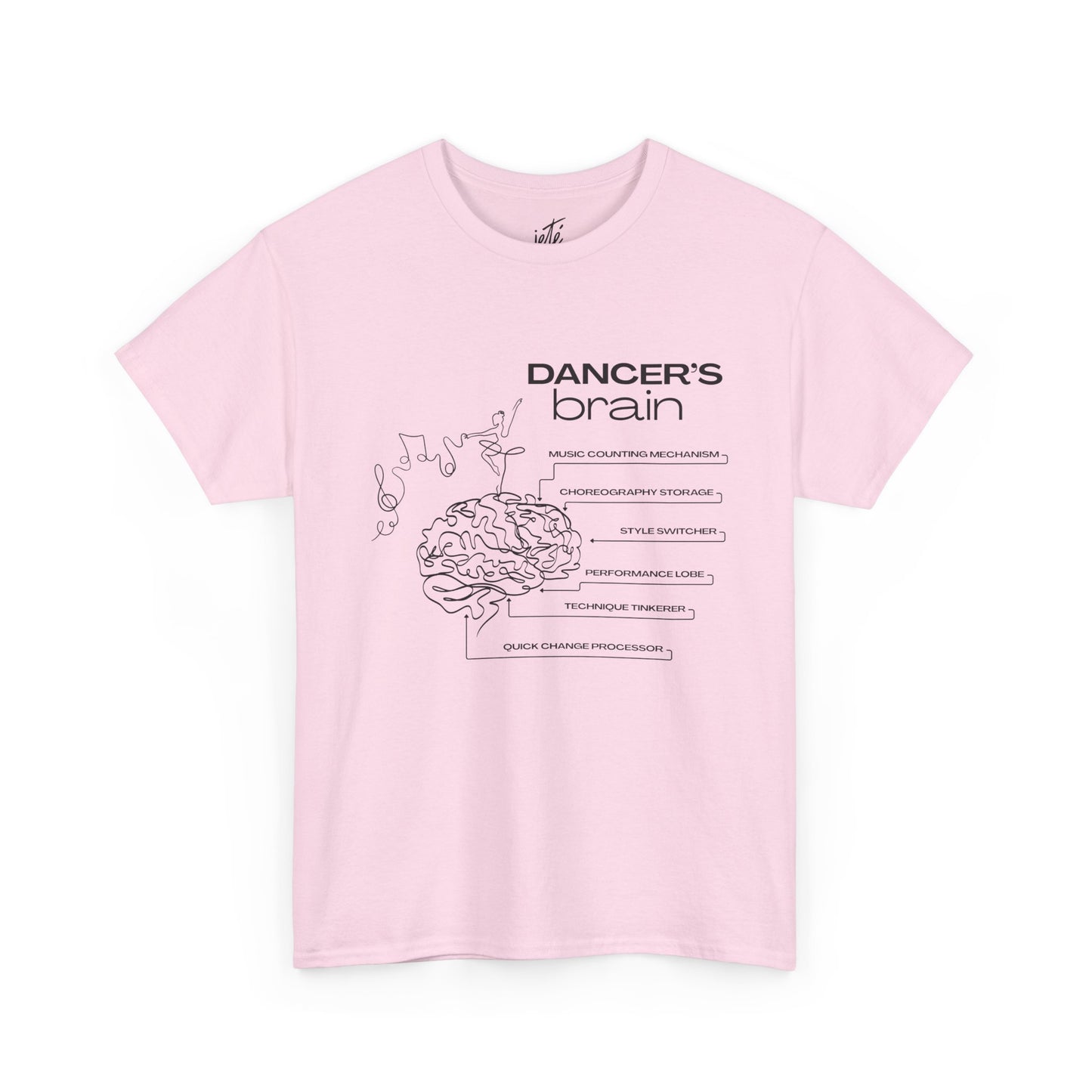 “Dancer’s Brain” Funny Dance Anatomy T-Shirt – Unisex Heavy Cotton Tee with Cute Dancer Brain Diagram and Optional Back Personalization