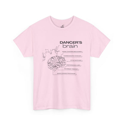 “Dancer’s Brain” Funny Dance Anatomy T-Shirt – Unisex Heavy Cotton Tee with Cute Dancer Brain Diagram and Optional Back Personalization