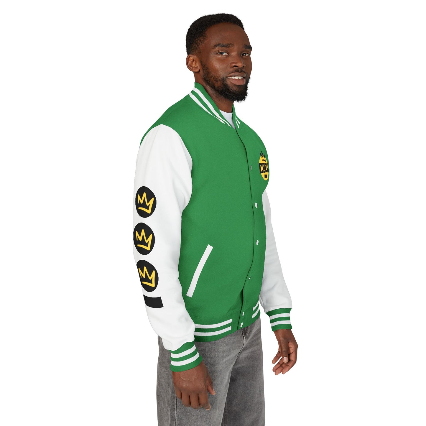 Full Out Premium Collection Letterman Jacket – Unisex Heavyweight Varsity Jacket with "Full Out" Back Graphic and "Crew" Front Design