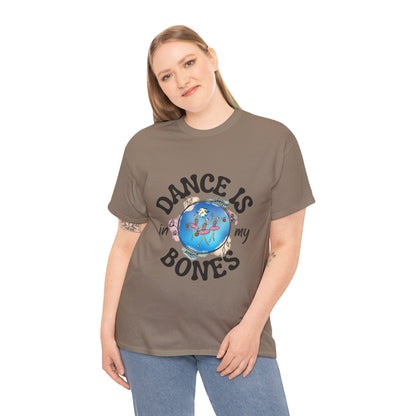 “Dance Is in My Bones” Halloween Dance T-Shirt with Dancing Skeletons Graphic - Unisex Heavy Cotton Tee