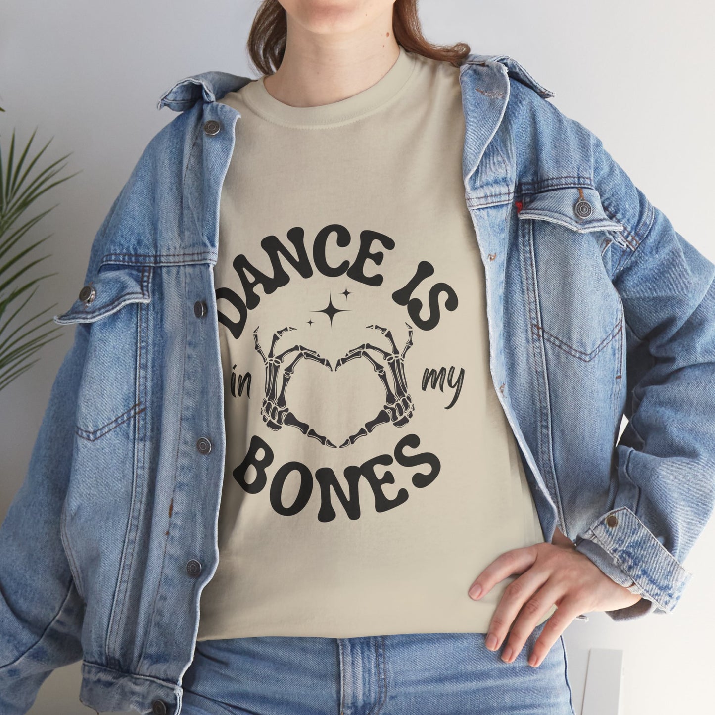 “Dance Is in My Bones” Halloween Dance T-Shirt with Cute Skeleton Heart Graphic - Unisex Heavy Cotton Tee