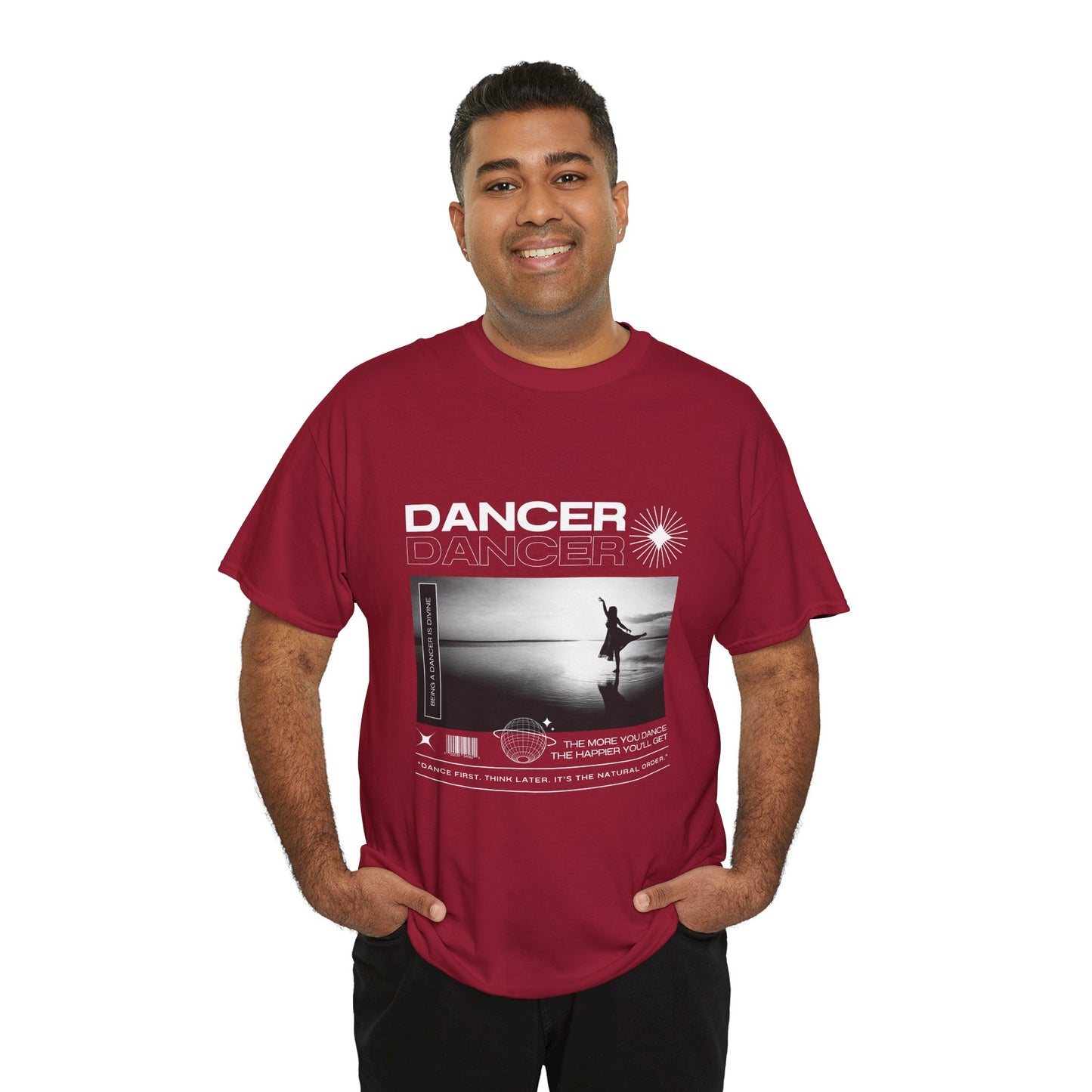 "Dancer" Arabesque Beach Scene Unisex Heavy Cotton Tee – Streetwear-Inspired Ballet Dance Graphic T-Shirt